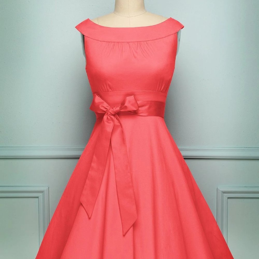 Zapaka 50s-Style Coral Cocktail Dress Size Large
